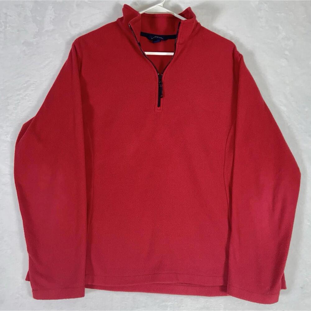 Lands End Large Red Fleece Jacket Quarter Zipper  Uniform L Outdoors Warm Soft